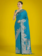 Monjolika Fashion Gorgeous Cyan blue Woven Banarasi Satin Designer Silk Saree | Grocsy