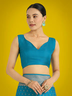 Monjolika Fashion Gorgeous Cyan blue Woven Banarasi Satin Designer Silk Saree | Grocsy
