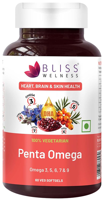 Bliss Welness Heart, Brain & Skin Health Penta Omega Veg Softgel | Grocsy