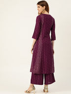 Sangria Women Wine-Coloured & Golden Khari Printed Kurta with Palazzos | Grocsy