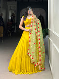 Lorenvalley Yellow Georgette Plain Lehenga Choli with Embroidery work Dupatta | Grocsy