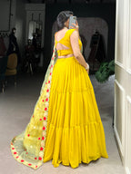 Lorenvalley Yellow Georgette Plain Lehenga Choli with Embroidery work Dupatta | Grocsy