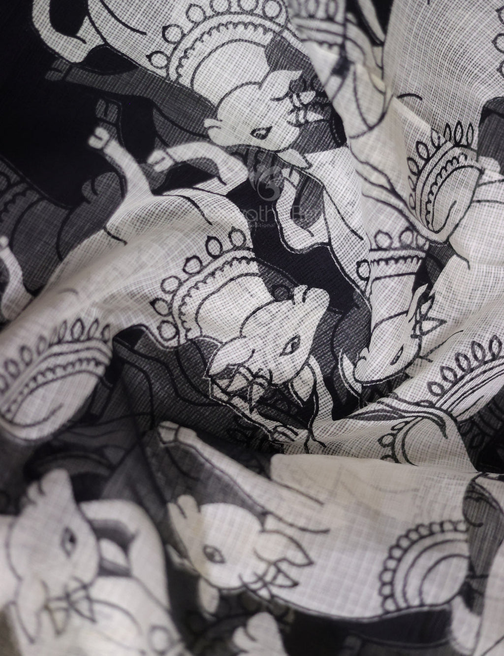 Black Colour Block Print Contrast Blouse Pure Kota Cotton Saree By Gayathri Reddy Designer Studio | Grocsy