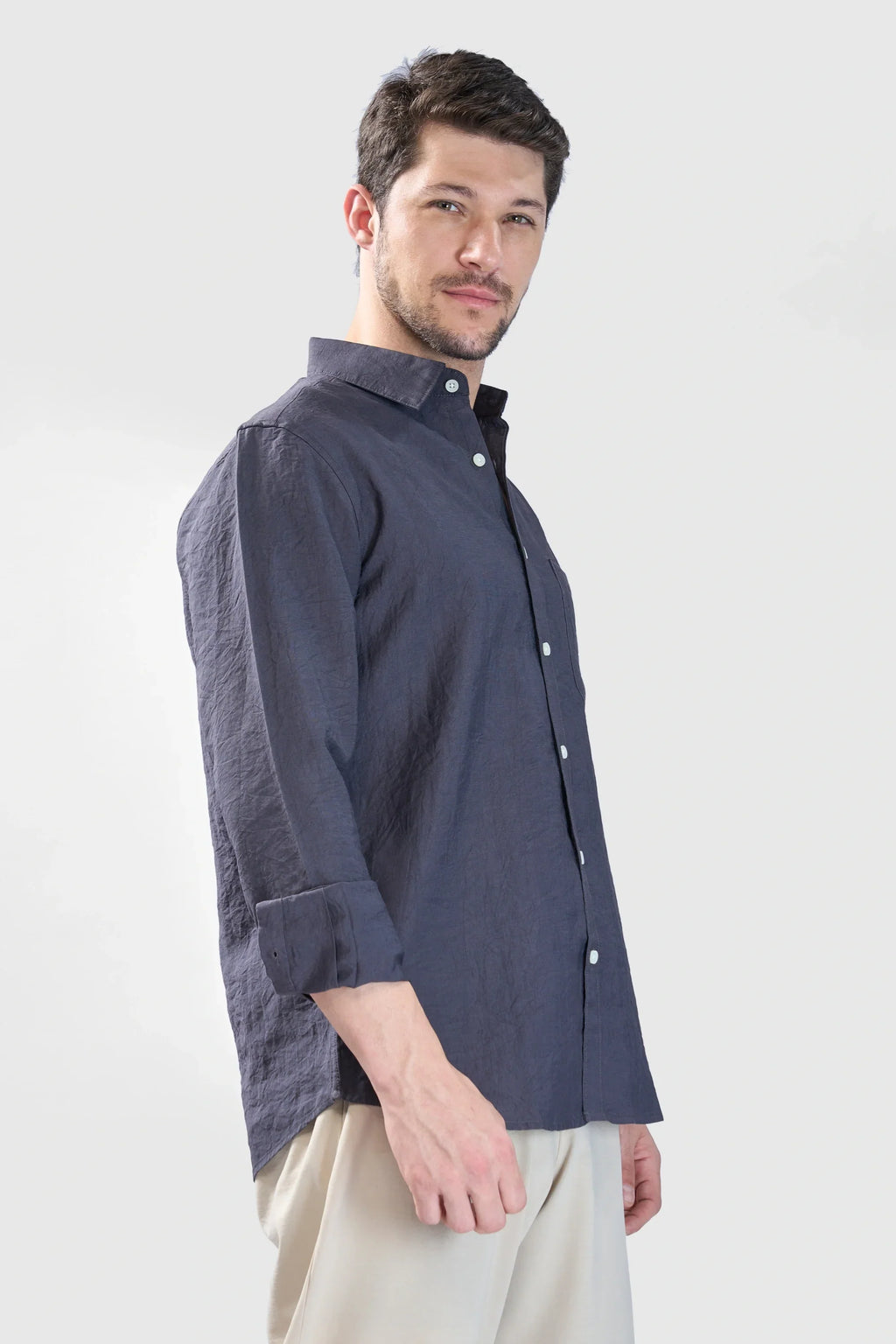 Xkind Dark Grey Crush Wrinkled Regular Fit Shirt | Grocsy
