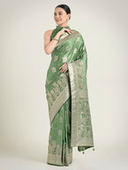 Monjolika Fashion Green Color Banarasi Satin Silk Zari Weaving Festival Saree | Grocsy