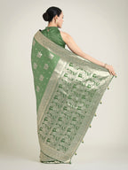 Monjolika Fashion Green Color Banarasi Satin Silk Zari Weaving Festival Saree | Grocsy