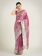 Monjolika Fashion Rose Pink Color Banarasi Satin Silk Zari Weaving Festival Saree | Grocsy