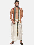 Sethukrishna Men Cream Solid Readymade Dhoti Pants With Angavastram | Grocsy