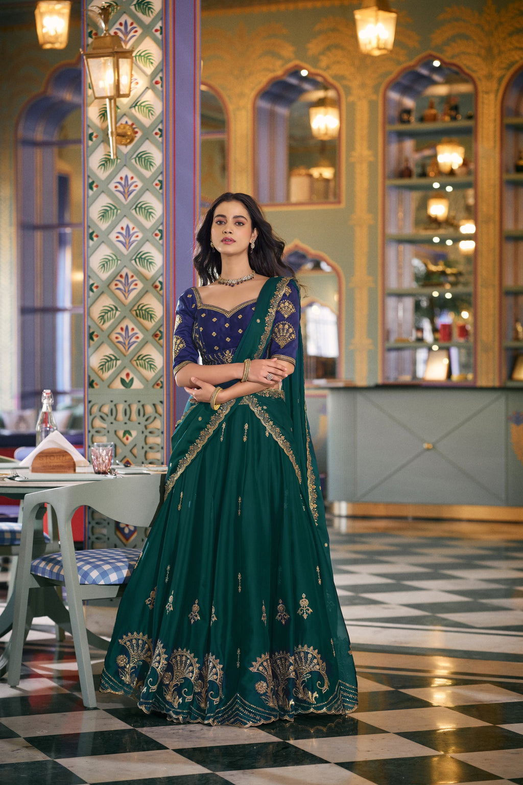 Lorenvalley Fashion Teal Rangoli Silk Sequins and Thread Embroidery Work Lehenga Choli with Dupatta | Grocsy
