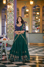 Lorenvalley Fashion Teal Rangoli Silk Sequins and Thread Embroidery Work Lehenga Choli with Dupatta | Grocsy