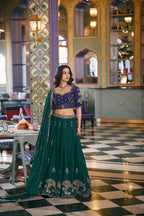 Lorenvalley Fashion Teal Rangoli Silk Sequins and Thread Embroidery Work Lehenga Choli with Dupatta | Grocsy
