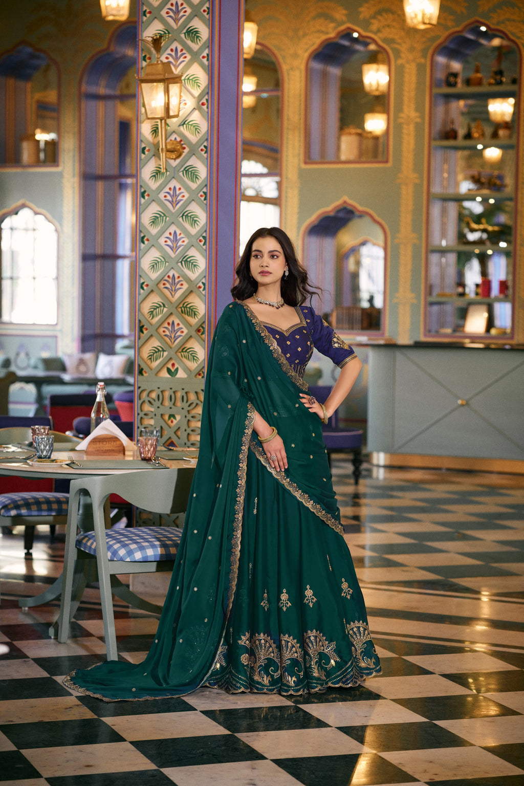 Lorenvalley Fashion Teal Rangoli Silk Sequins and Thread Embroidery Work Lehenga Choli with Dupatta | Grocsy