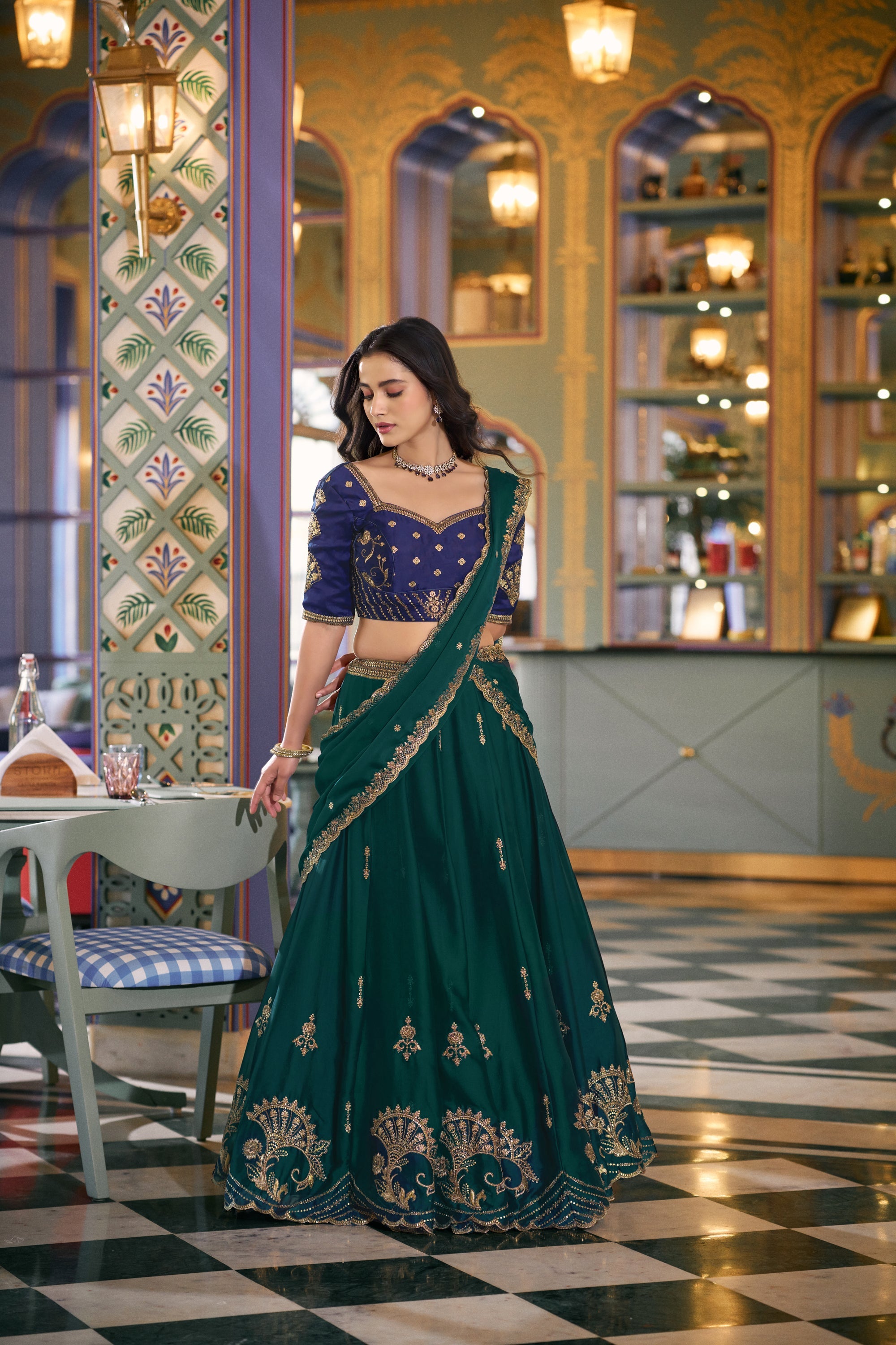 Lorenvalley Fashion Teal Rangoli Silk Sequins and Thread Embroidery Work Lehenga Choli with Dupatta | Grocsy
