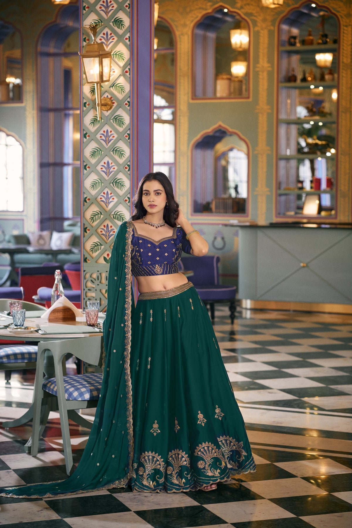 Lorenvalley Fashion Teal Rangoli Silk Sequins and Thread Embroidery Work Lehenga Choli with Dupatta | Grocsy