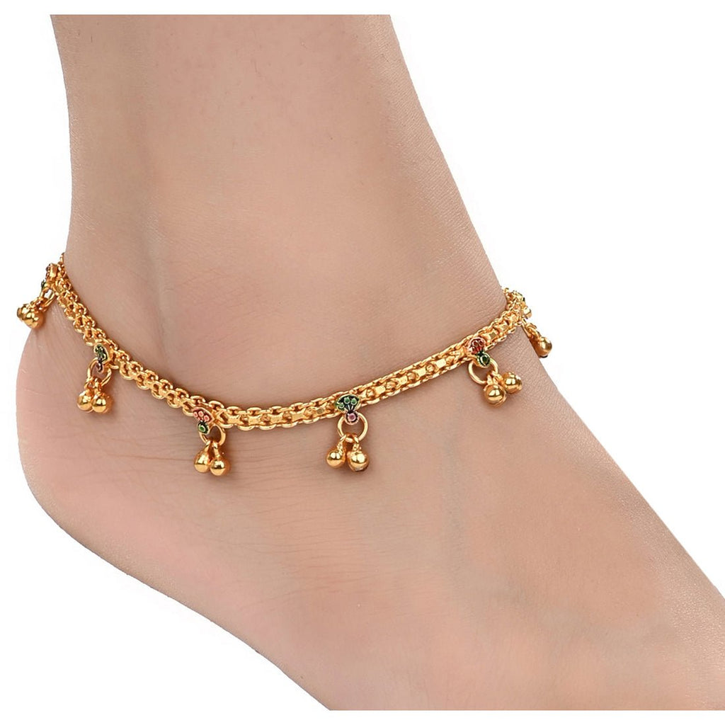 AanyaCentric Gold-Polished Traditional Anklets Payal - Classic and Stylish for Women and Girls | Grocsy
