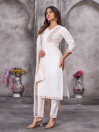 Lorenvalley Fashion White Roman Silk Multi Embroidery Sequins With Hand Work Kurta Pant Dupatta | Grocsy