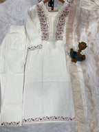 Lorenvalley Fashion White Roman Silk Multi Embroidery Sequins With Hand Work Kurta Pant Dupatta | Grocsy