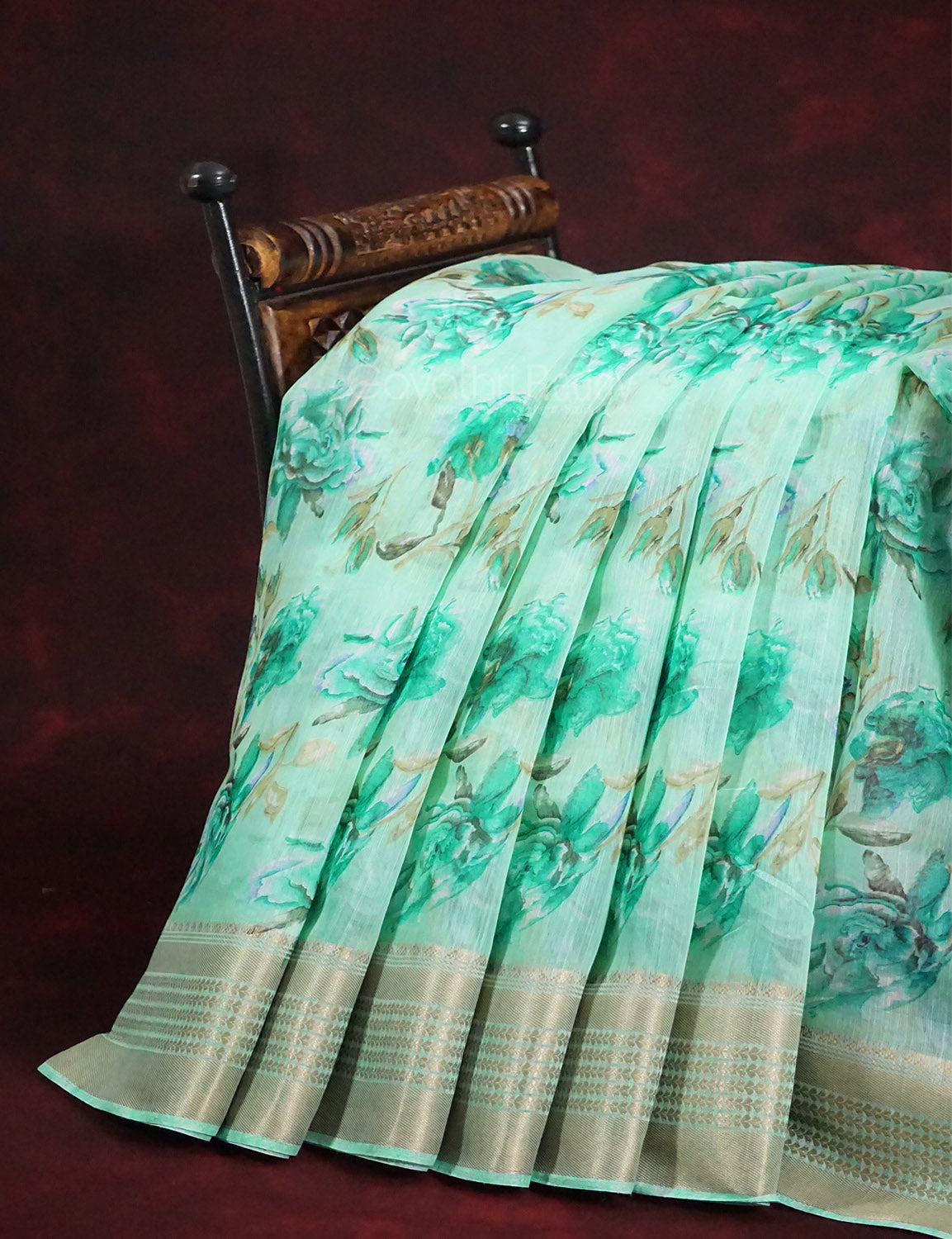 Shades of Mint Green Colour Printed Semi Chanderi Saree By Gayathri Reddy Designer Studio | Grocsy