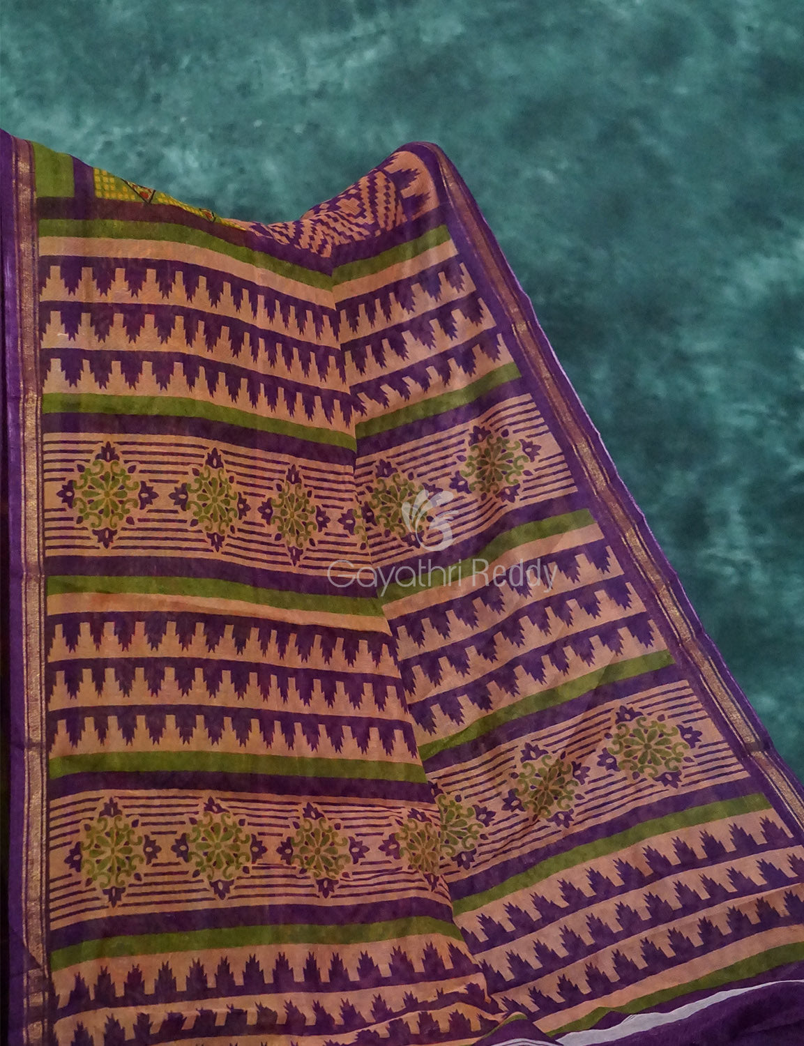 Light Orange And Purple Colour Printed Semi Chanderi Saree By Gayathri Reddy Designer Studio | Grocsy