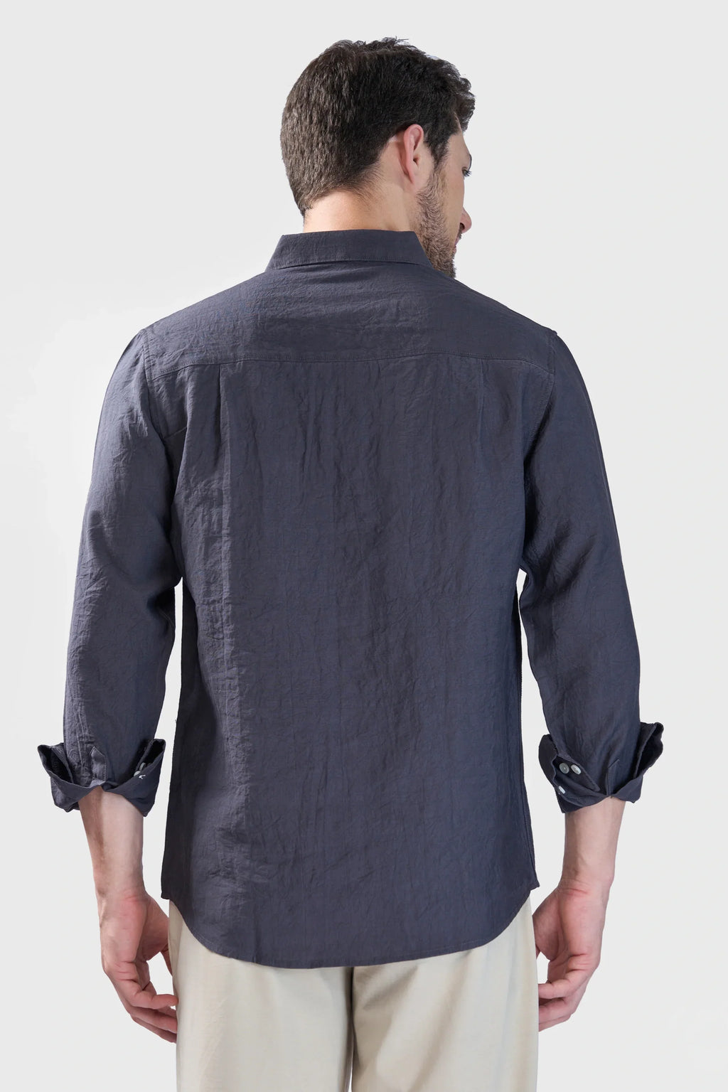 Xkind Dark Grey Crush Wrinkled Regular Fit Shirt | Grocsy