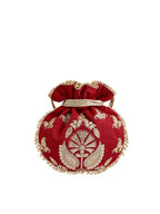 Masq Red & Gold-Toned Embellished Embroidered Potli Clutch | Grocsy