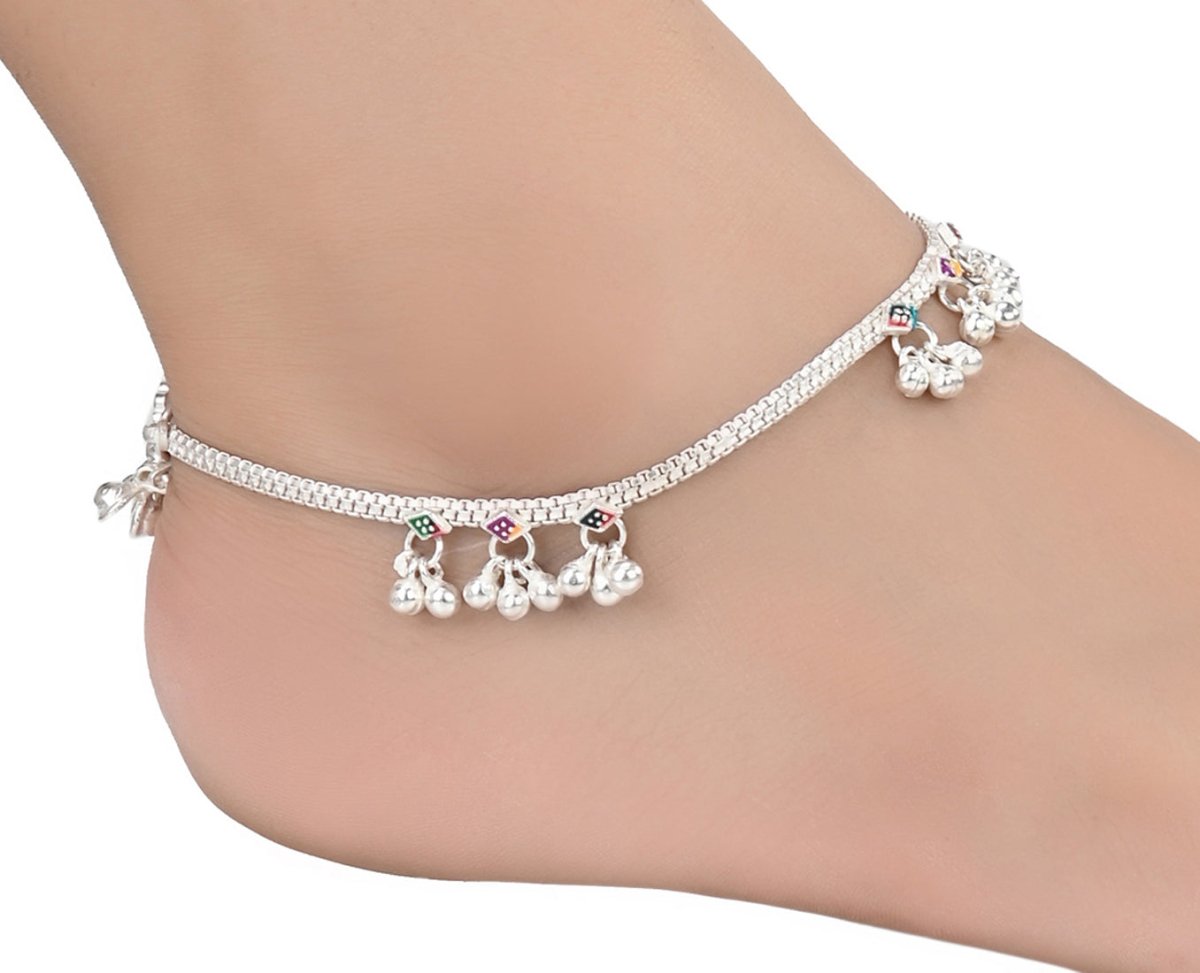 AanyaCentric Silver Plated Traditional Anklets Payal - Classic and Stylish for Women and Girls | Grocsy
