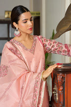 Vaasva Women Orange Chanderi Block Printed Embroidered Kurta Set With Solid Pants & Dupatta | Grocsy