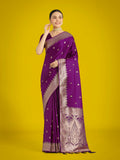 Monjolika Fashion Divine Purple Soft Banarasi Satin Silk Saree With Blouse Piece | Grocsy
