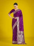Monjolika Fashion Divine Purple Soft Banarasi Satin Silk Saree With Blouse Piece | Grocsy