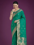 Monjolika Fashion Divine Turquoise Soft Banarasi Satin Silk Saree With Blouse Piece | Grocsy