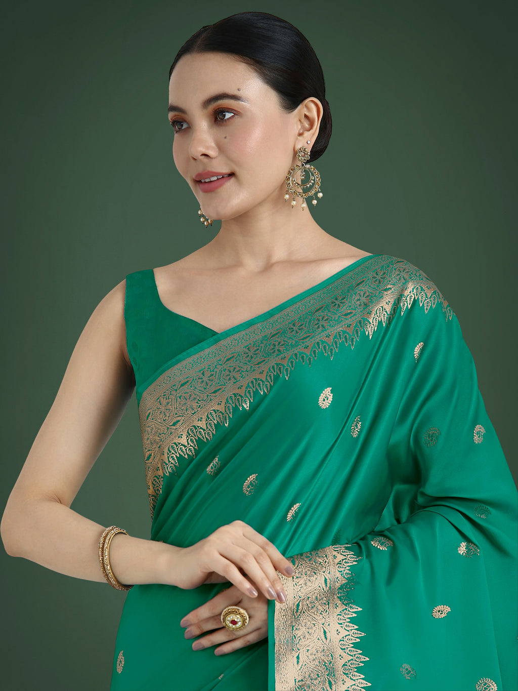 Monjolika Fashion Divine Turquoise Soft Banarasi Satin Silk Saree With Blouse Piece | Grocsy