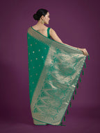 Monjolika Fashion Divine Turquoise Soft Banarasi Satin Silk Saree With Blouse Piece | Grocsy