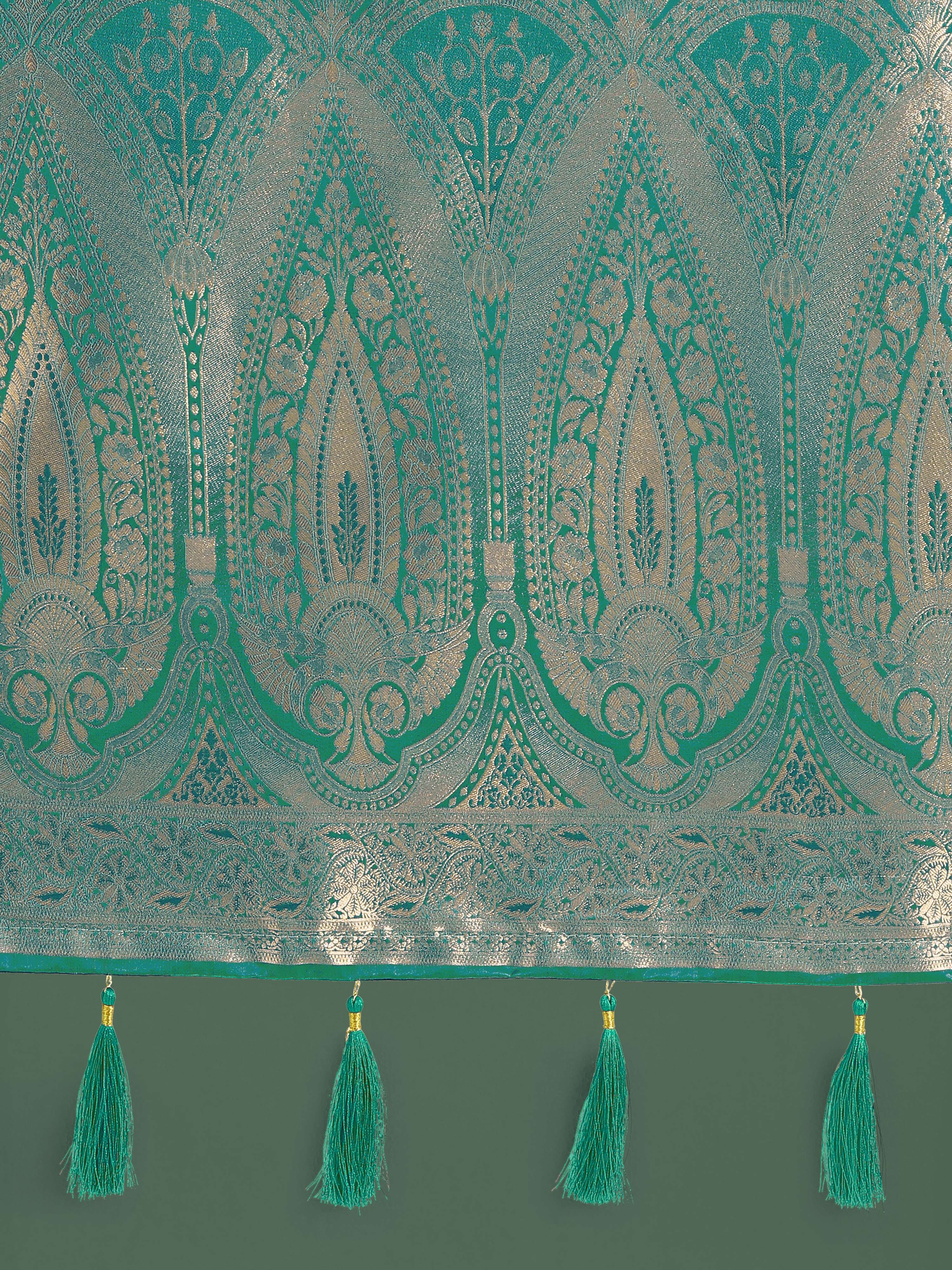 Monjolika Fashion Divine Turquoise Soft Banarasi Satin Silk Saree With Blouse Piece | Grocsy