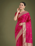 Monjolika Fashion Divine Rani Pink Soft Banarasi Satin Silk Saree With Blouse Piece | Grocsy