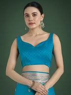 Monjolika Fashion Divine Cyan blue Soft Banarasi Satin Silk Saree With Blouse Piece | Grocsy