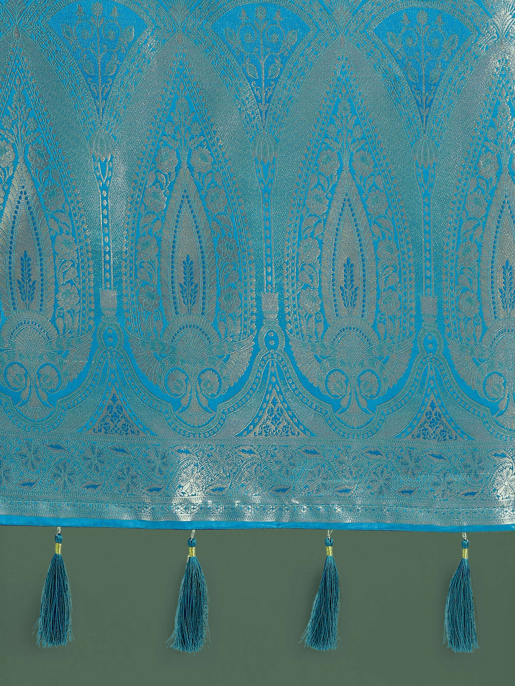 Monjolika Fashion Divine Cyan blue Soft Banarasi Satin Silk Saree With Blouse Piece | Grocsy