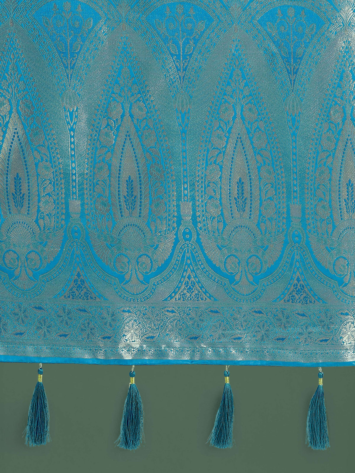 Monjolika Fashion Divine Cyan blue Soft Banarasi Satin Silk Saree With Blouse Piece | Grocsy