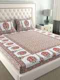 LA VERNE White & Maroon Ethnic Motifs 140 TC Cotton King Bedsheet With 2 Pillow Covers | Grocsy