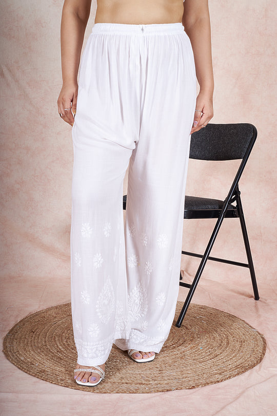 Rangreza Ethnic Rayon Palazzo White | Grocsy
