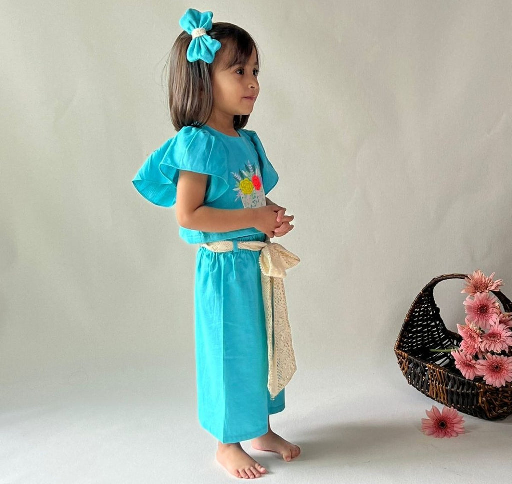 ArthLife Blue Flower Embroidered Co-Ord Set | Grocsy
