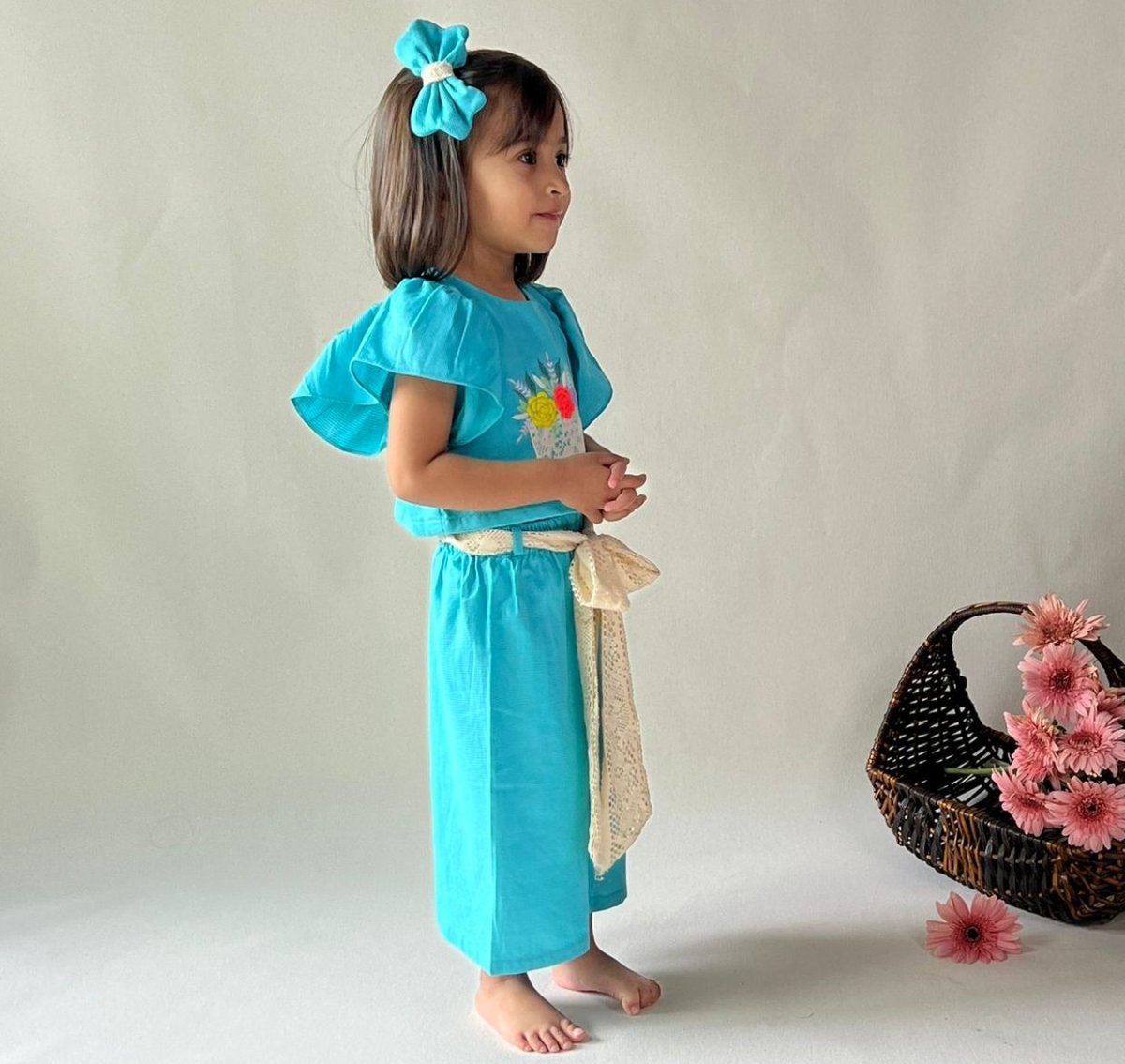 ArthLife Blue Flower Embroidered Co-Ord Set | Grocsy
