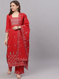 Aks Ethnic Motifs Printed Kurta With Palazzos & Dupatta | Grocsy