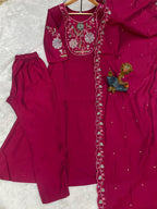 Lorenvalley Fashion Ranipink Viscose Roman Silk Multi Embroidery Thread With Hand Work Anarkali Kurti Pant Dupatta | Grocsy