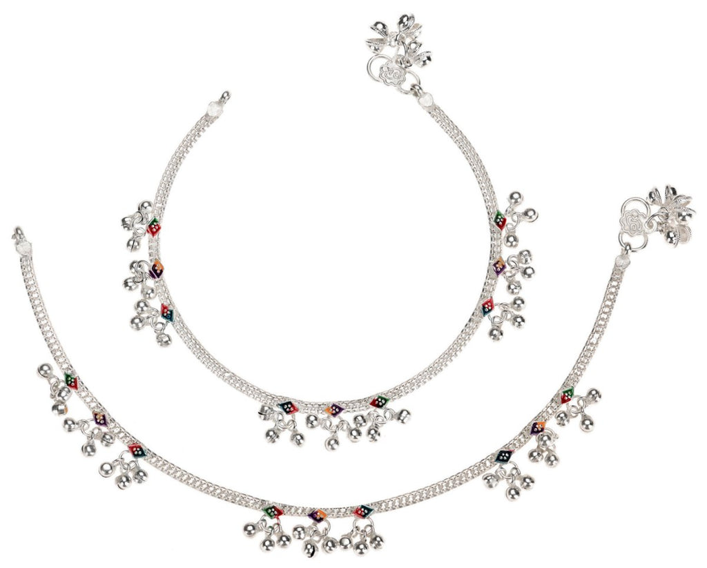 AanyaCentric Silver Plated Traditional Anklets Payal - Classic and Stylish for Women and Girls | Grocsy
