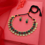 Tehzeeb Creations Green And Maroon Colour Gold-Polished Stone Jewellery Choker Necklace Set With Matching Pair of Stud Earrings | Grocsy