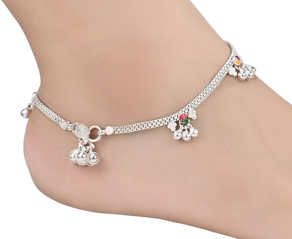 AanyaCentric Silver Plated Traditional Anklets Payal - Classic and Stylish for Women and Girls | Grocsy
