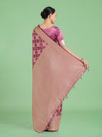 Monjolika Fashion Rose Pink Banarasi Satin Silk Saree with Rich Zari Woven Pallu & Blouse Piece | Grocsy