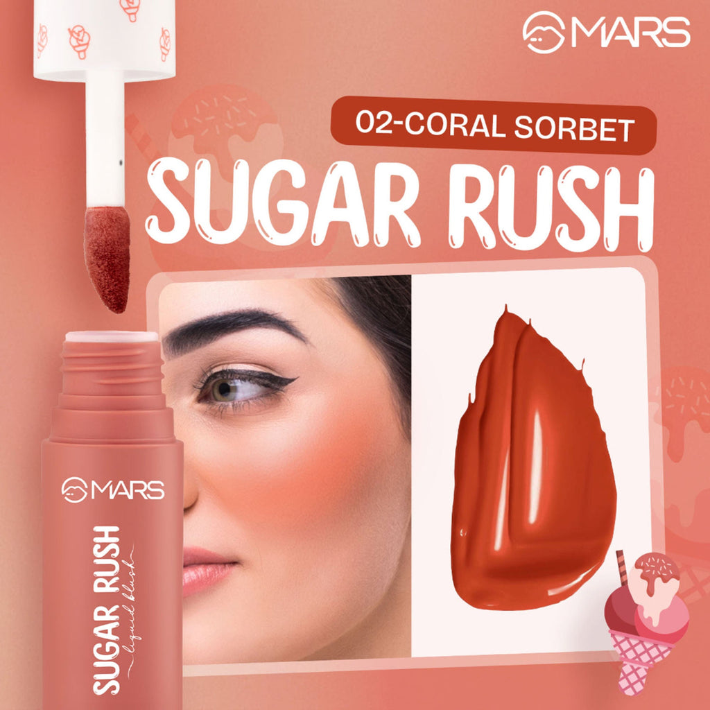 MARS Cosmetics Sugar Rush Liquid Blush - 02-Coral Sorbet | Grocsy