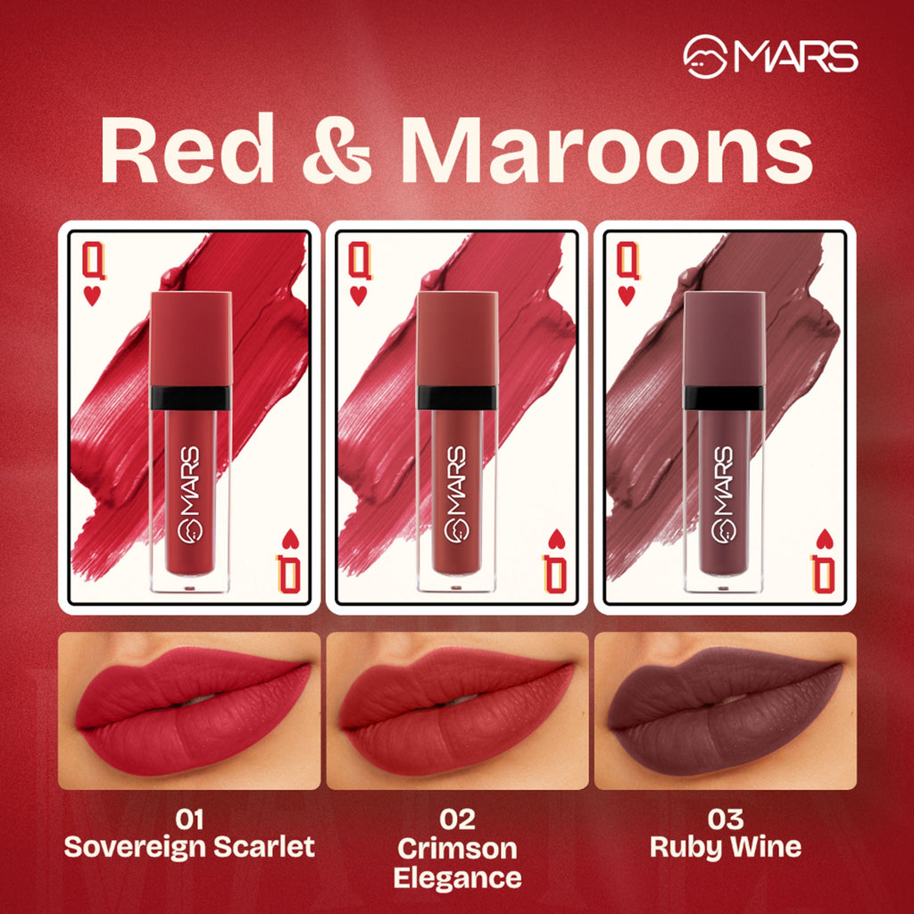 MARS Cosmetics Queen Of Mattes Reds & Maroons Liquid Lipsticks - Reds Maroons | Grocsy