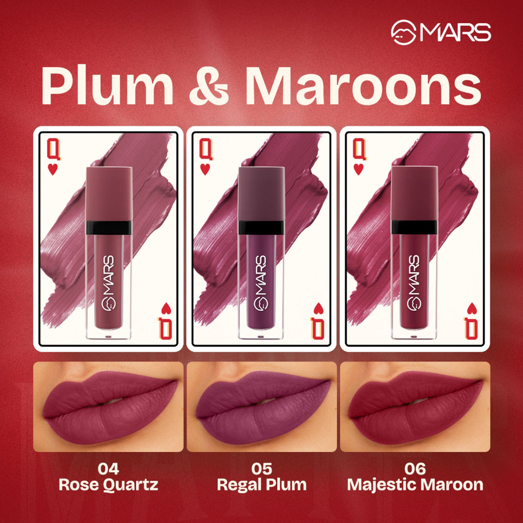 MARS Cosmetics Queen Of Mattes Reds & Maroons Liquid Lipsticks - Plums Maroons | Grocsy